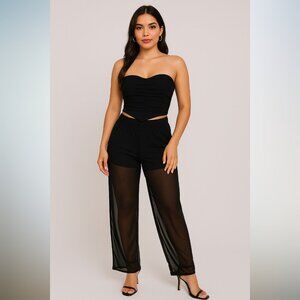 Corset Roached Crop Crossed Front Top Black L